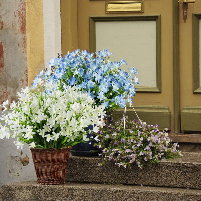 HAPLIA 8 Bundles Artificial Daffodils Flowers, Fake Artificial Greenery UV Resistant No Fade Faux Plastic Plants for Wedding Bridle Bouquet Indoor Outdoor Home Garden Kitchen Office Table Vase (White) - Image 5